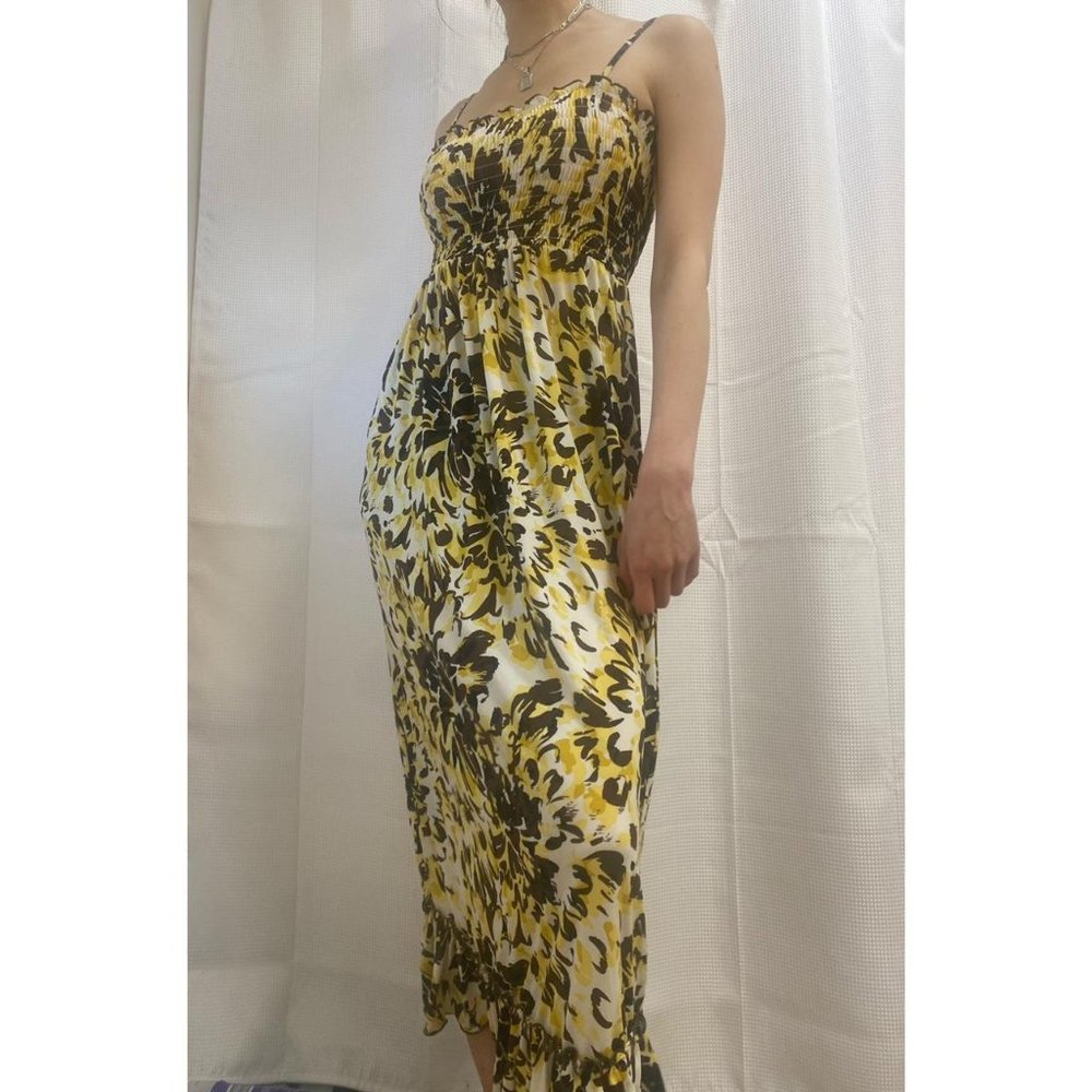 Vintage Grunge Fairycore Yellow Brown Printed Maxi Dress